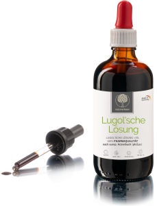 Lugols solution (<5%), iodine-potassium iodide solution 100ml pipette bottle