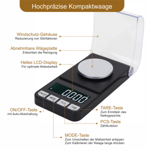 Hochpräzise Feinwaage 100g / 0,001g (1 Milligramm) incl. Tariergewicht